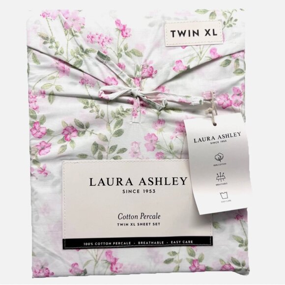 3pc Laura Ashley TWIN XL Sheet Set FAWNA Pink Rosebud Roses Floral Cottage Chic